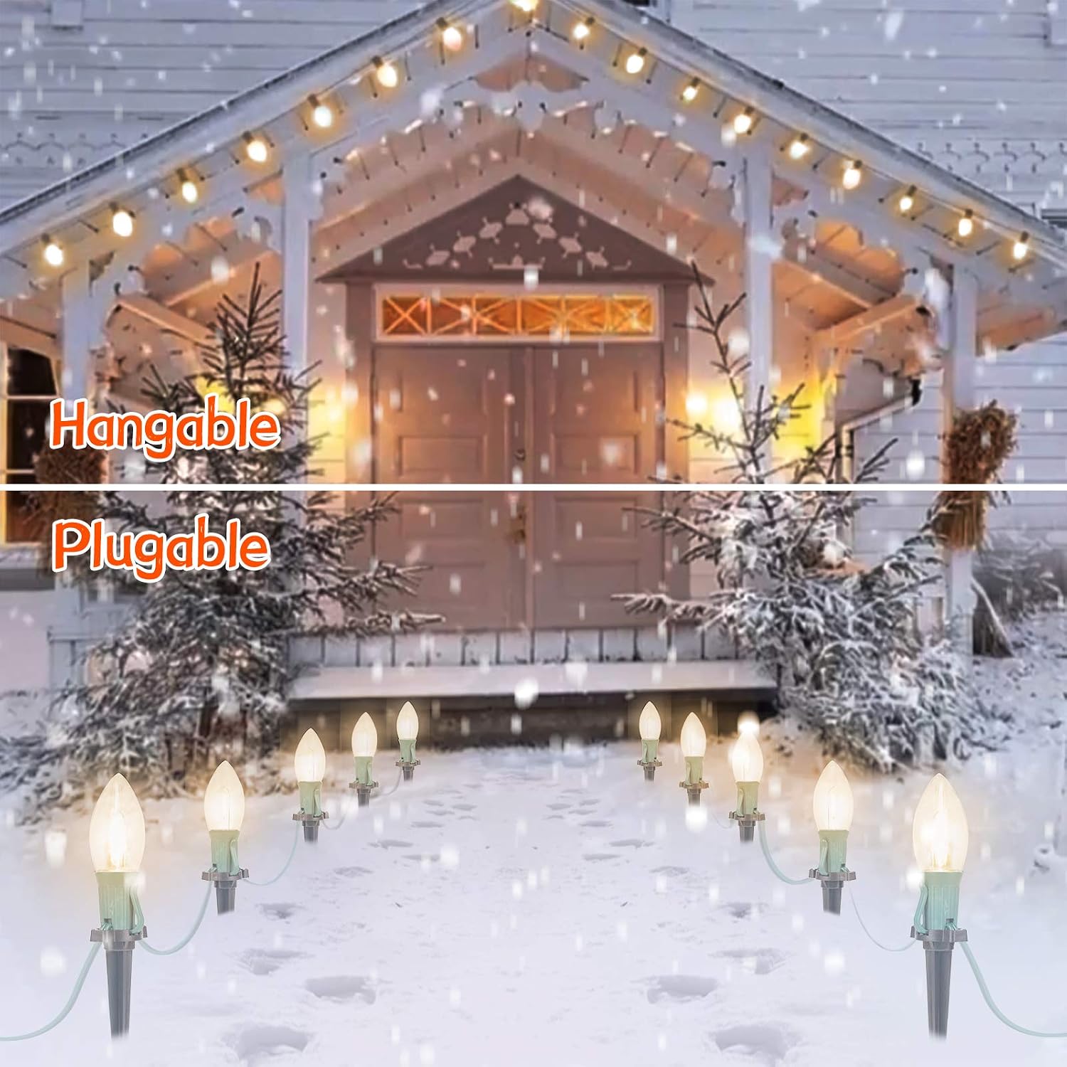 Brightown C9 Christmas String Lights Outdoor - 25.7 Feet 20 LED Pathway Lights, Connectable Waterproof Walkway Light for Indoor Xmas Party Holiday Wedding Commercial Decorations, Warm White