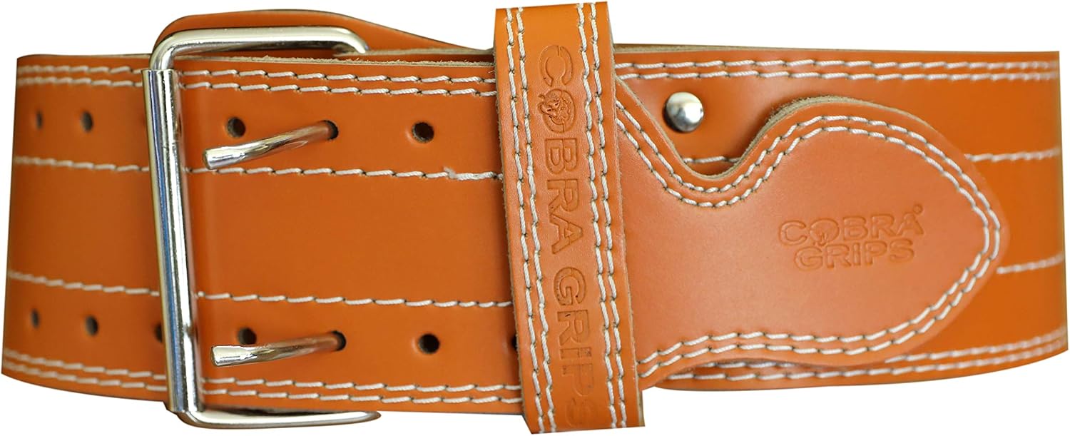 Weight Power Lifting Belt 4” Wide Cobra Grips Best Premium Genuine Leather Belt for Men & Women Adjustable Weightlifting Back Support (Orange, Small 27"-35")