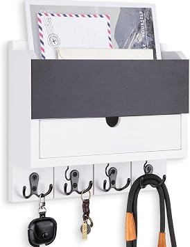 Mail and Key Holder Wall Mount with Storage Drawer & Chalkboard Panel