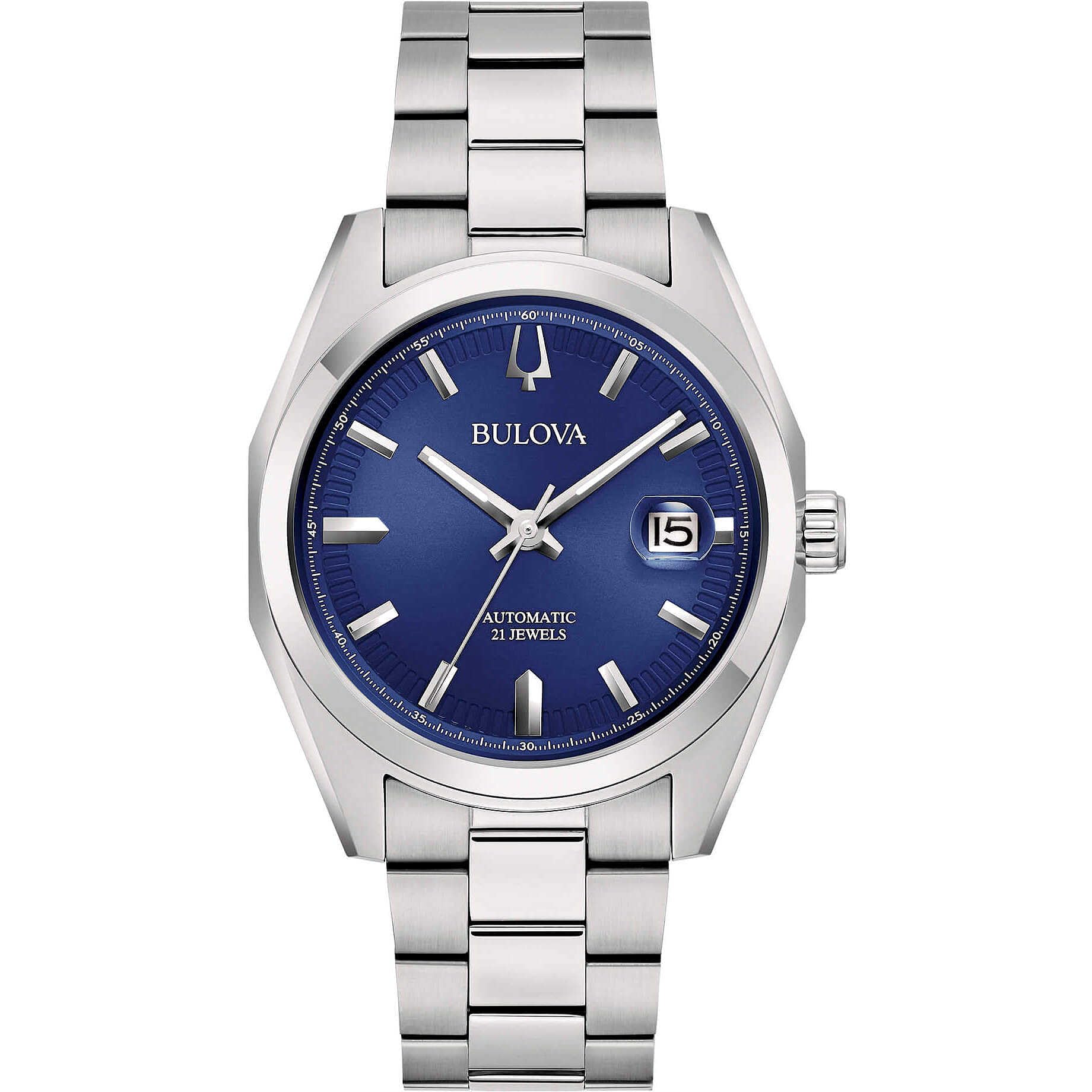 Surveyor automatic men's watch, blue background, 96B436, steel case and bracelet