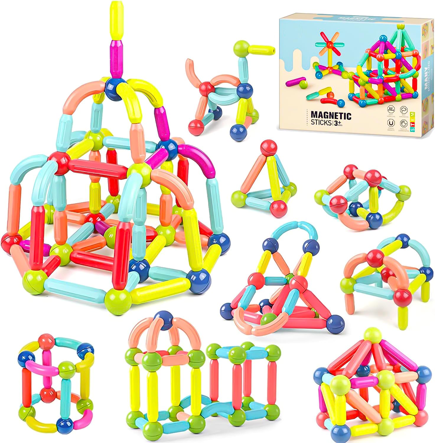 VGRASSP Magnetic Stick Building Blocks Set for Kids - Creative STEM Toy for Boys and Girls with Strong Magnets, Vibrant Colors, Safe & Durable Design, Ideal for Ages 3+ (25 Pcs Set)-image-44