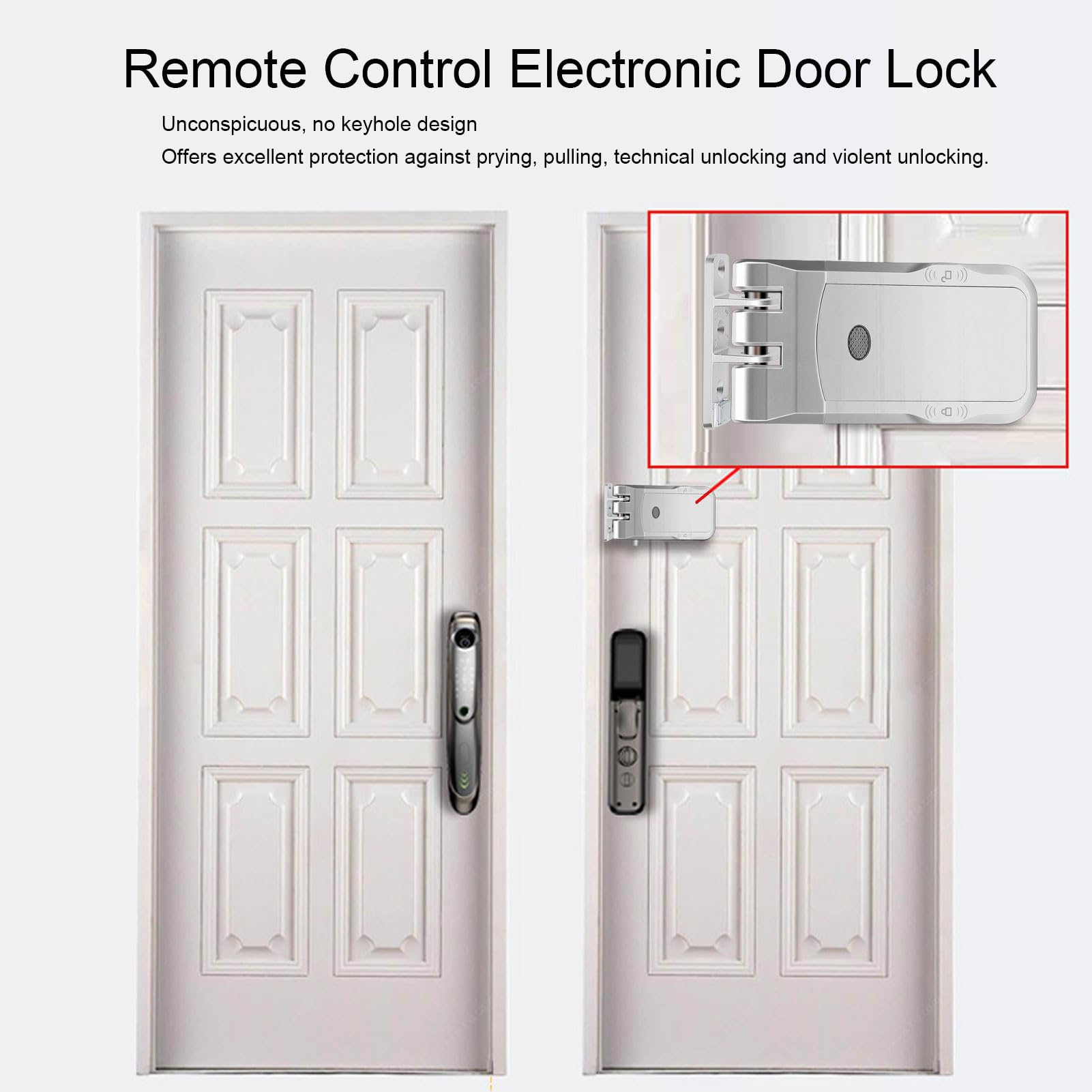Fockety Cerradura para Puerta, Cerradura Inteligente Antirrobo Invisible sin Llave, Electrónica Inteligente de Seguridad para el Hogar con 10 Mandos a Distancia