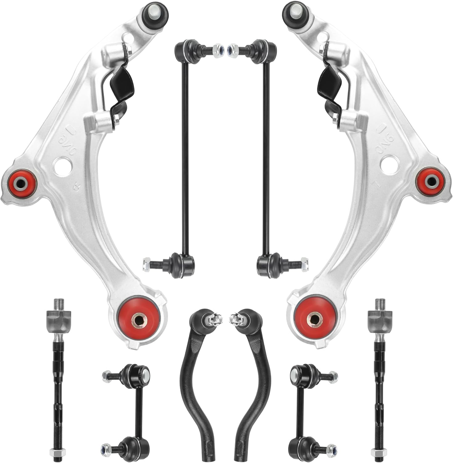 10Pcs Front Lower Control Arms with Ball Joints Suspension kits for 2009-2014 Nissan Maxima, Front End Suspension Kits with Inner & Outer Tie Rod End Links + Front & Rear Stabilizer Sway Bar End Links