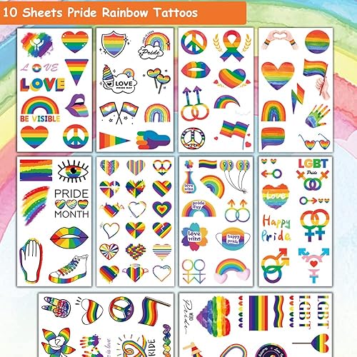 Miniatura 2 de 100 tatuajes temporales de arco iris – Tatuajes de orgullo arco iris bandera corazón tatuajes temporales para recuerdos de fiesta de orgullo