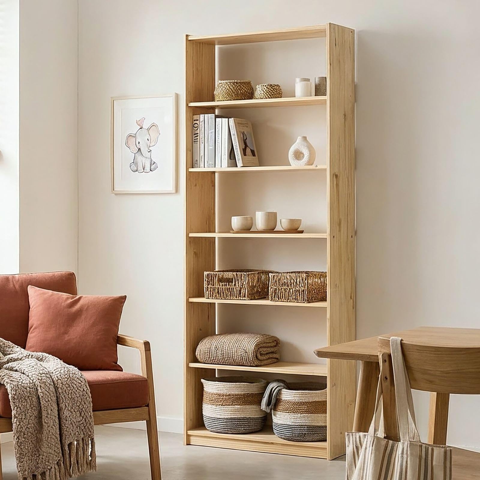 IDIMEX Standregal mit 7 Böden, praktisches Bücherregal aus massiver Kiefer in Natur, Schlichtes Büroregal aus Massivholz