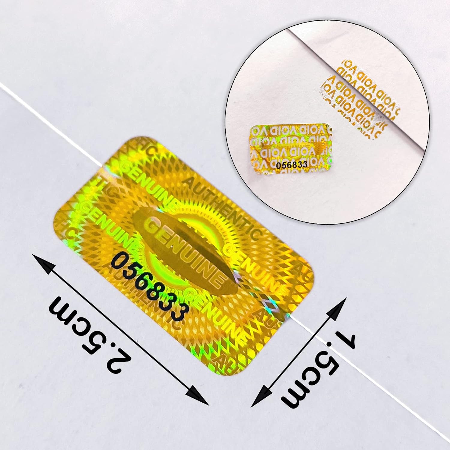 1200pcs Gold Tamper Proof Hologram Stickers Warranty Void Seal Security Original Labels with Numbers(1x0.6inch)