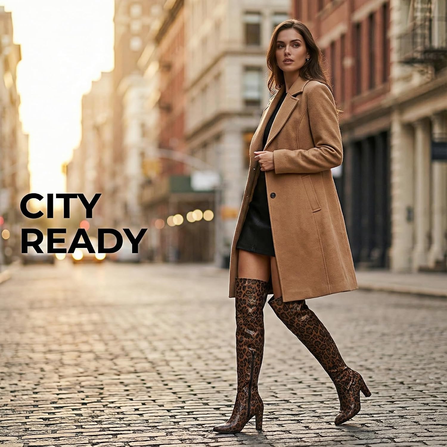 Women Over The Knee Boots, Thigh High Boots with Chunky Heel & Side Zipper,Sexy Fall Boots Leopard & snake patterns