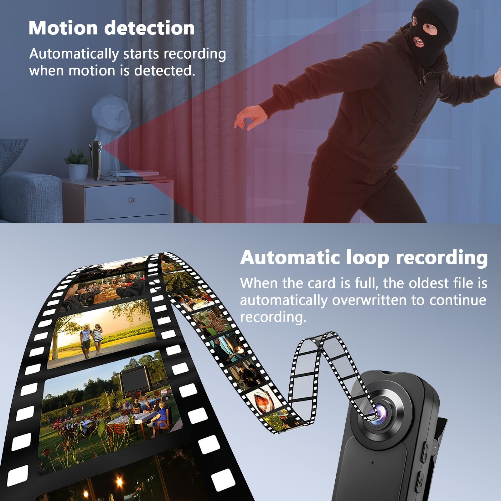 LIROPAU Mini caméra corporelle 1080p avec Carte mémoire 32 Go, caméra HD 1080p, Petite cam-éra sans Wi-FI, cam-éra de Surveillance Portable avec Vision Nocturne et Enregistrement Audio et vidéo.