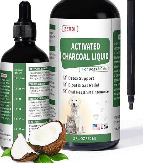 Activated Charcoal Liquid for Dogs – Dog First Aid Essential, Ready Rescue for Dogs – Detox, Diarrhea & Gas Relief, Non-GM...