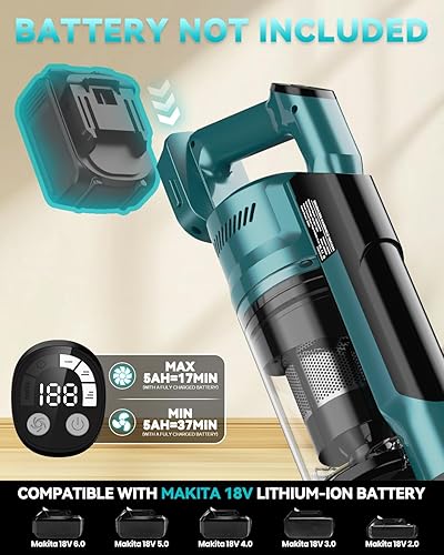 Miniatura 3 de Aspiradora inalámbrica de 350 W para batería Makita de 18 V, aspiradora ligera sin escobillas de 35 kPa con succión de 3 modos, aspiradora de palo 6