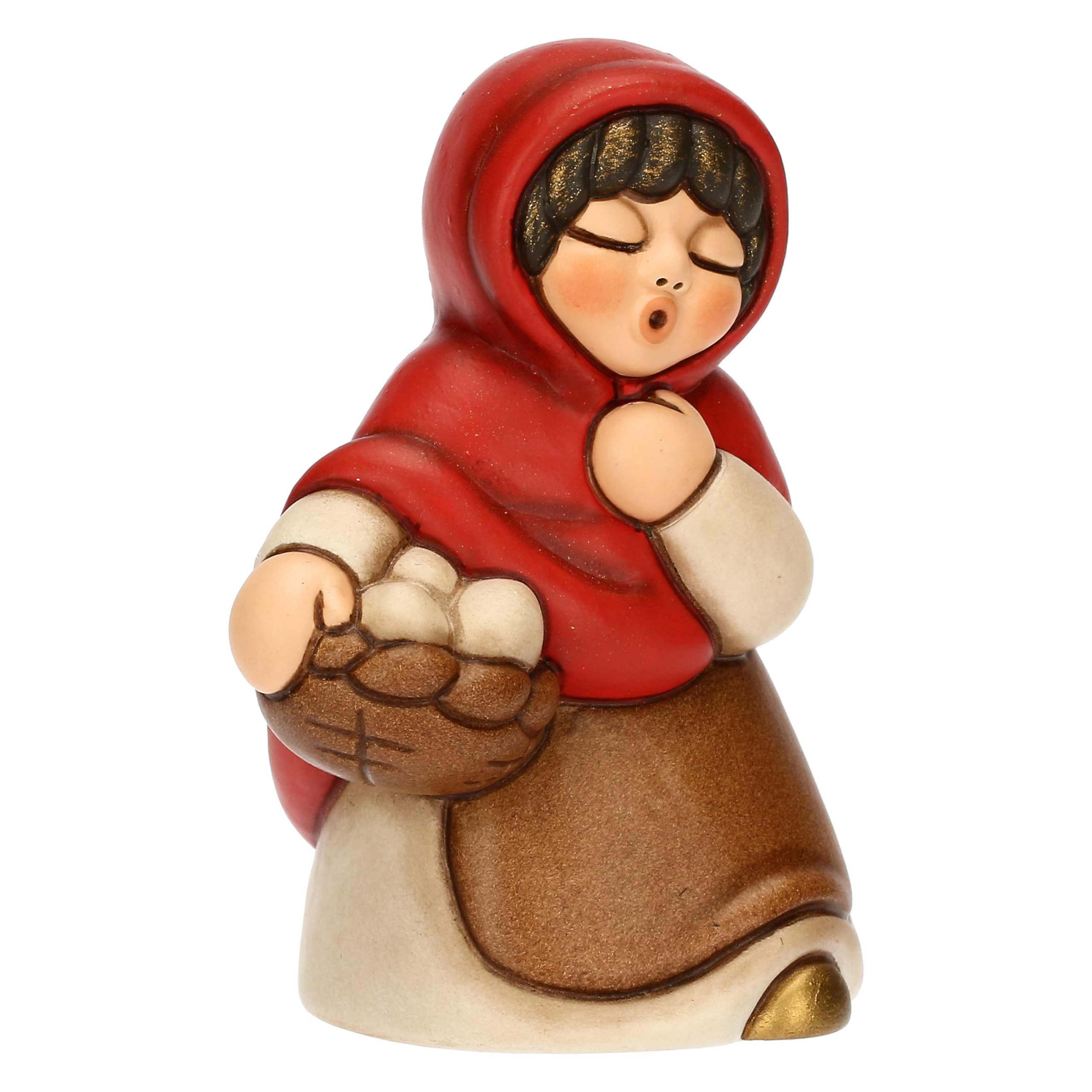 THUN - Donna con cesto di uova - ceramica - Collezione Presepe Classico - 5,7 x 4,7 x 8 cm