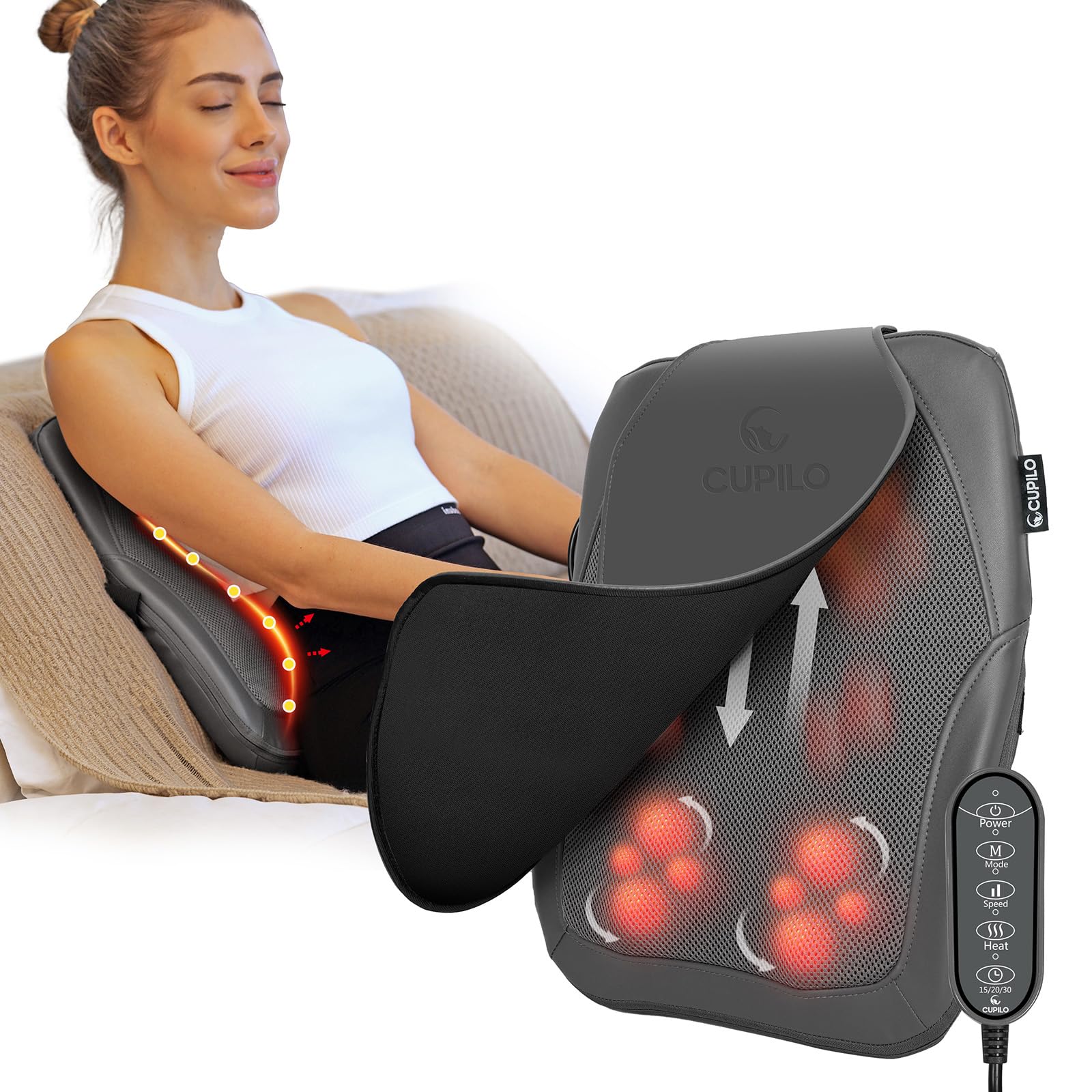 CuPiLo 2025 Upgraded FSA Eligible HSA Back Massager for Deep Tissue Pain Relief, 4D Kneading & Rolling Up and Down Car Shiatsu Lower Back Massager