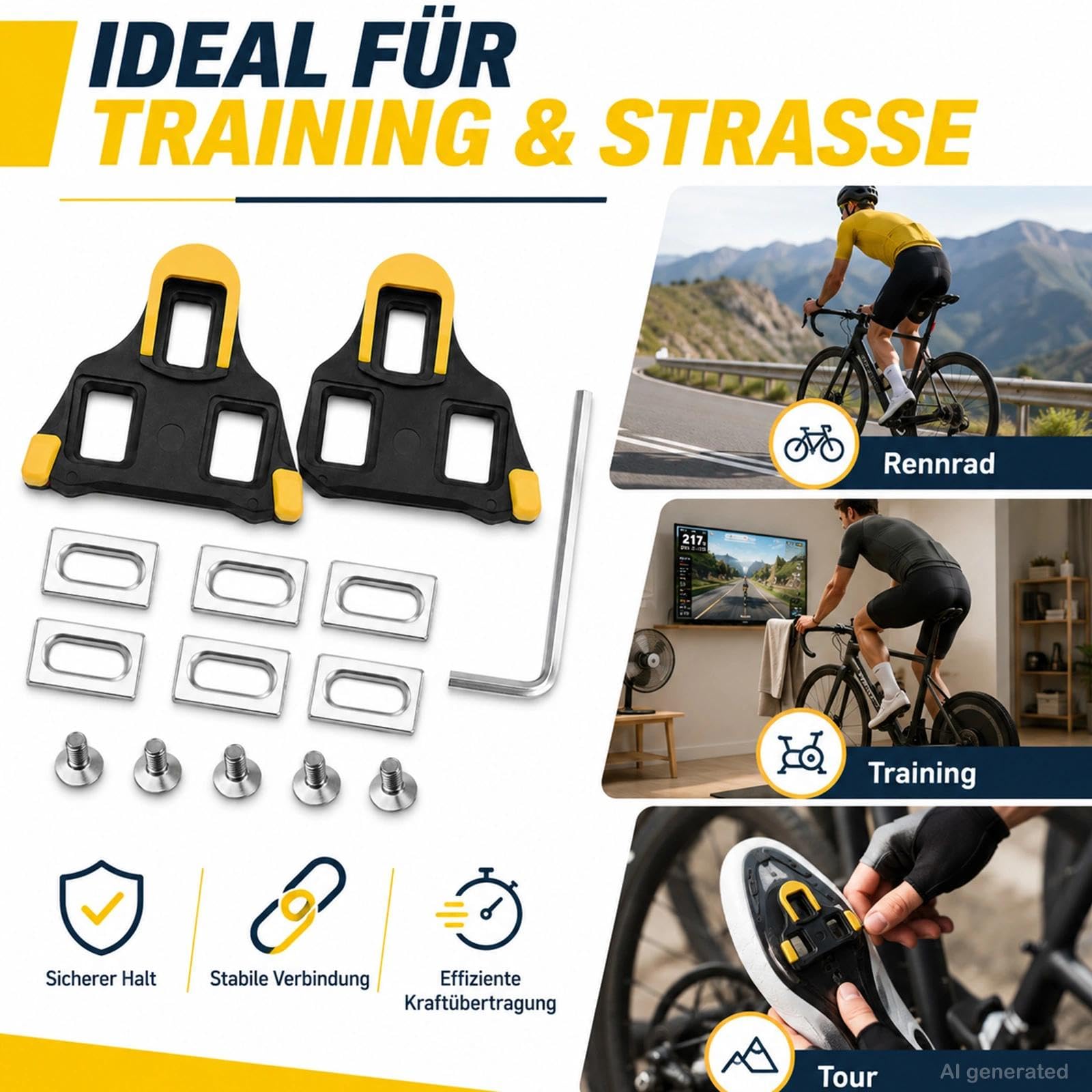 Tacchetti per bicicletta compatibili con sistemi Shimano SPD SL e Look Keo, tacchetti per bici da corsa con galleggiante a 6 gradi, set di tacchetti antiscivolo per pedali per bicicletta per interni