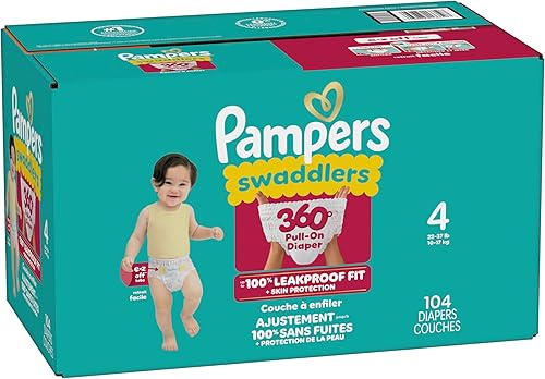 Miniatura 12 de Pampers Pañales Pañales para envolver 360 Tamaño 4, 104 unidades, hasta 100% a prueba de fugas, cómodo ajuste seco, diseñado para cambios fáciles,