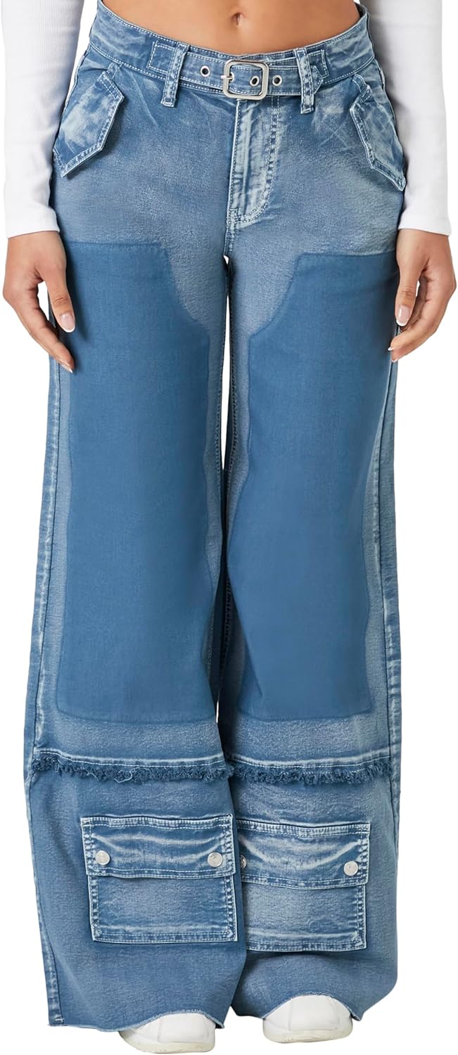 Forever 21 Womens Acid Wash Belted Jeans