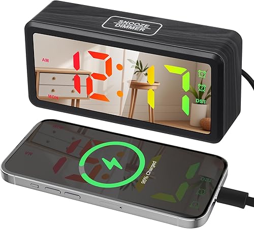 Reloj despertador digital LED con modos de luz RGB, pantalla de ajuste manual de DST pantalla de día de semana, reloj electrónico de fácil lectura