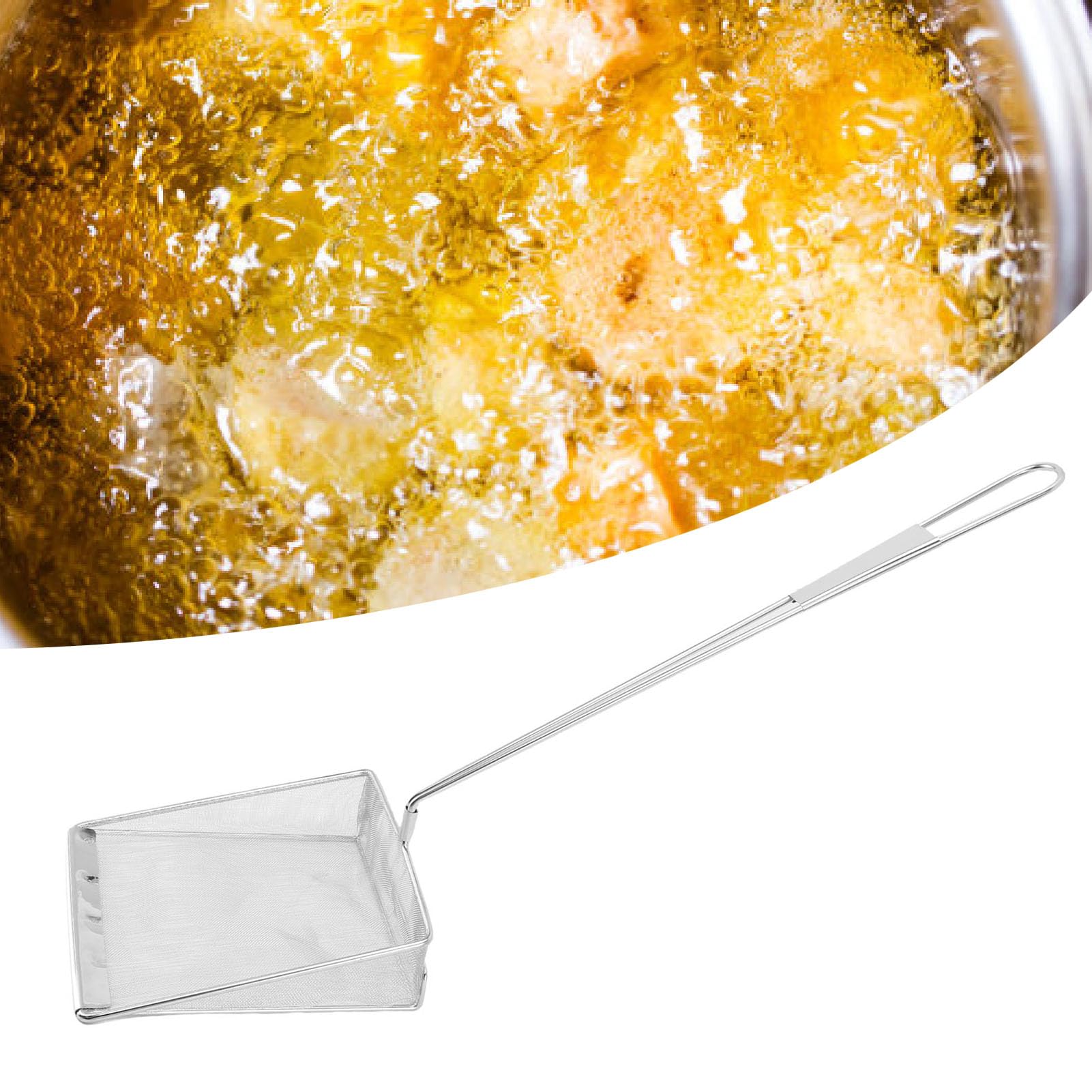 Łyżka do Odpieniacza Oleju ze Stali Nierdzewnej, Kwadratowe Sitko do Odpieniacza o Drobnych Oczkach z Długim Uchwytem Frytownicy Kuchnia Restauracja Baseny Smażone Jedzenie,