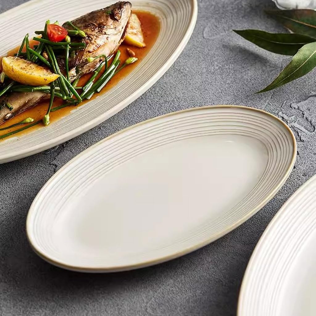 Platos para comer Plato de pescado profundo Plato de pescado al vapor for el hogar Plato grande Tazón Vajilla ligera de lujo Plato resistente a altas temperaturas Plato de cena Platos para la cena(M)