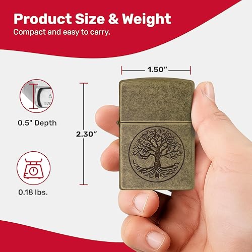 Vista 3 de Zippo Mechero de latón envejecido árbol de la vida eterna