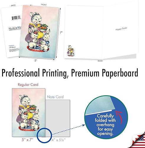Miniatura 3 de NobleWorks Tarjeta de papel de Pascua con sobre de 5 x 7 pulgadas (1 tarjeta) conejitos y pollitos vintage - Cesta de zanahoria C10977DEAG