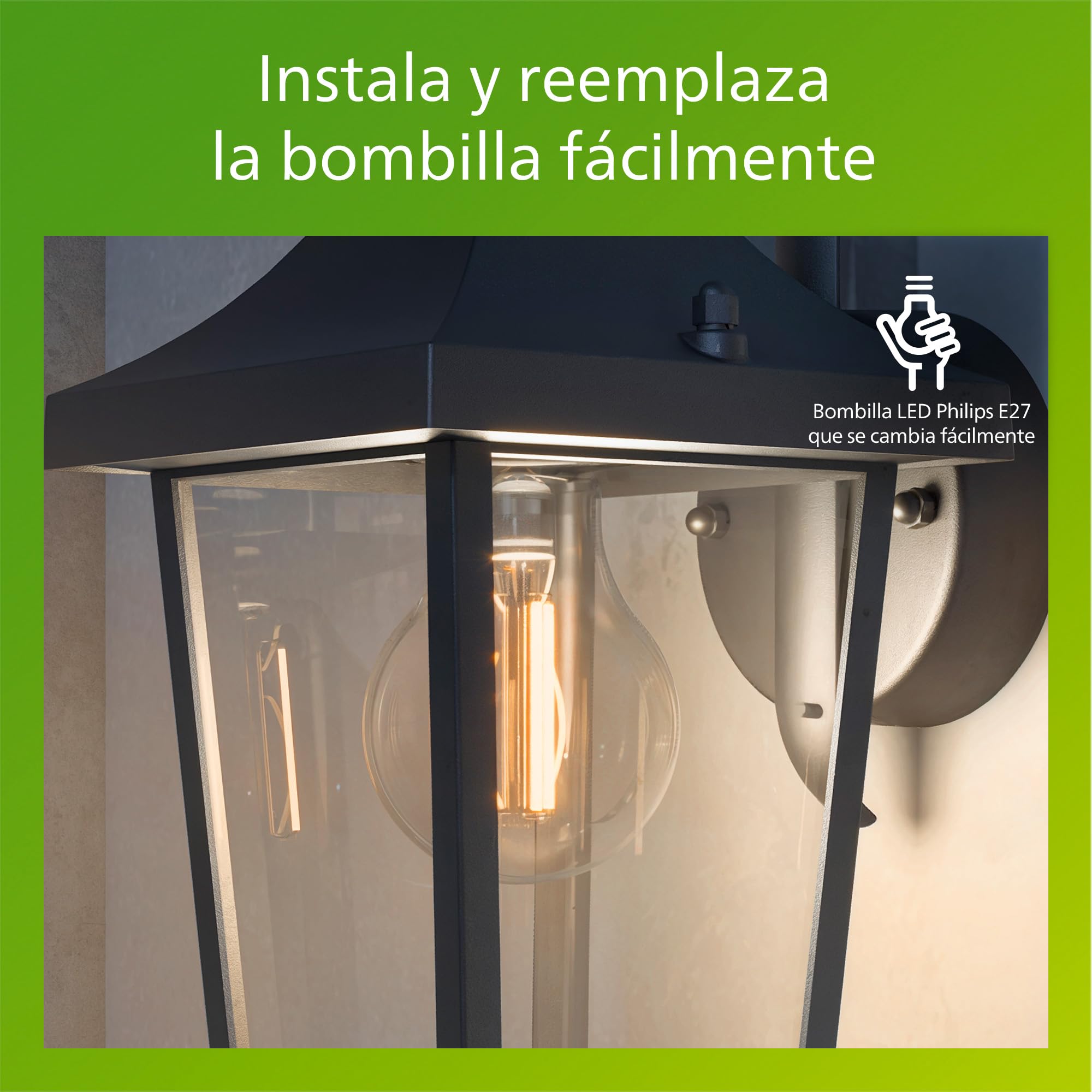 PHILIPS Buzzard Aplique de Pared Exterior, IP44 Resistente a la Intemperie, Duradero, Aluminio, Diseño Clásico, Negro, Bombilla E27 Se Vende Por Separado