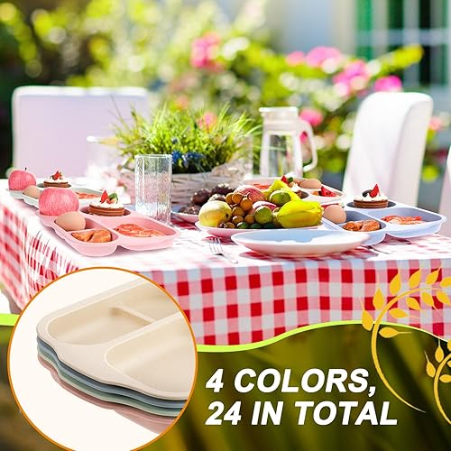 Miniatura 6 de Gerrii Juego de 24 platos divididos a granel, 5 compartimentos de plástico para niños y adultos, aptos para microondas y lavavajillas, vajilla