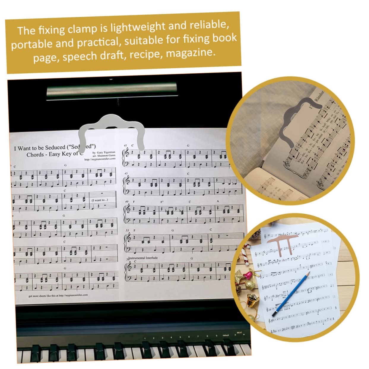 TOYANDONA 9pezzi Clip Porta Spartiti Musicali Per Chitarra e Pianoforte Supporto Per Pagina Di Musica Facile Da Usare e Portatile e Cromo