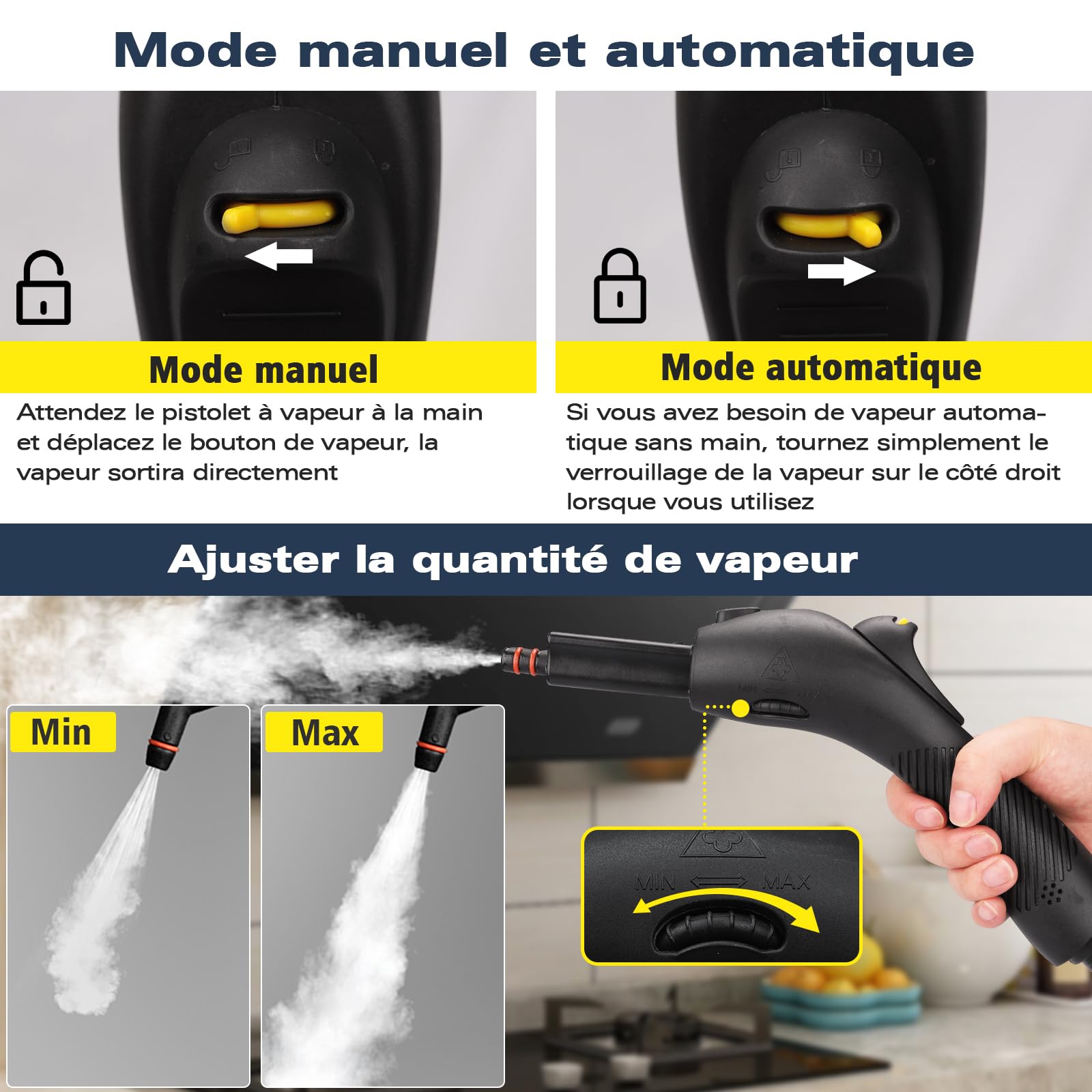 Waitbird Nettoyeur vapeur avec 21 accessoires 248 ° f vapeur haute température grand réservoir d'eau de 1,1 l, polyvalent, idéal pour nettoyer les planchers, canapé, Adaptateurs, cuisine et toilettes