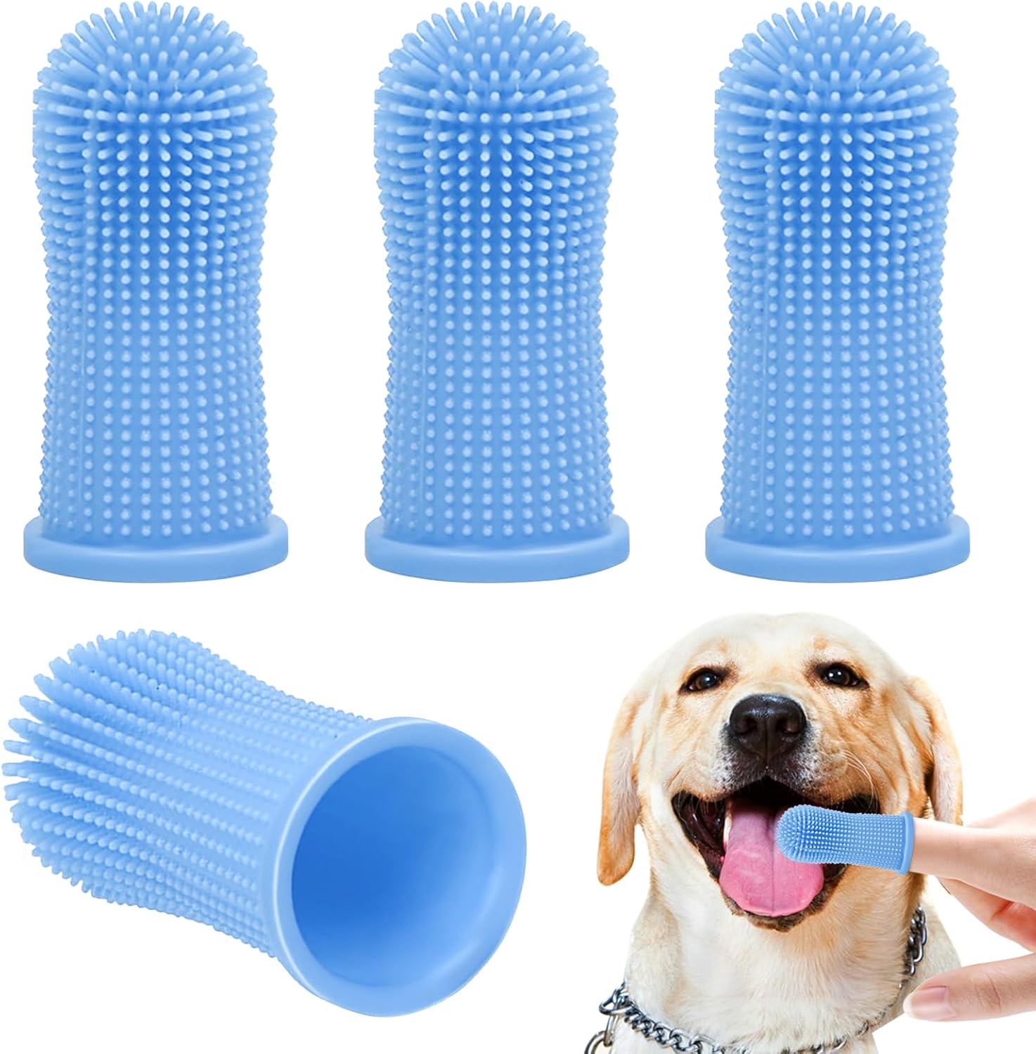 KMZ 4PCS Dog Finger Toothbrush 360º Pets Teeth Cleaning Toothbrush