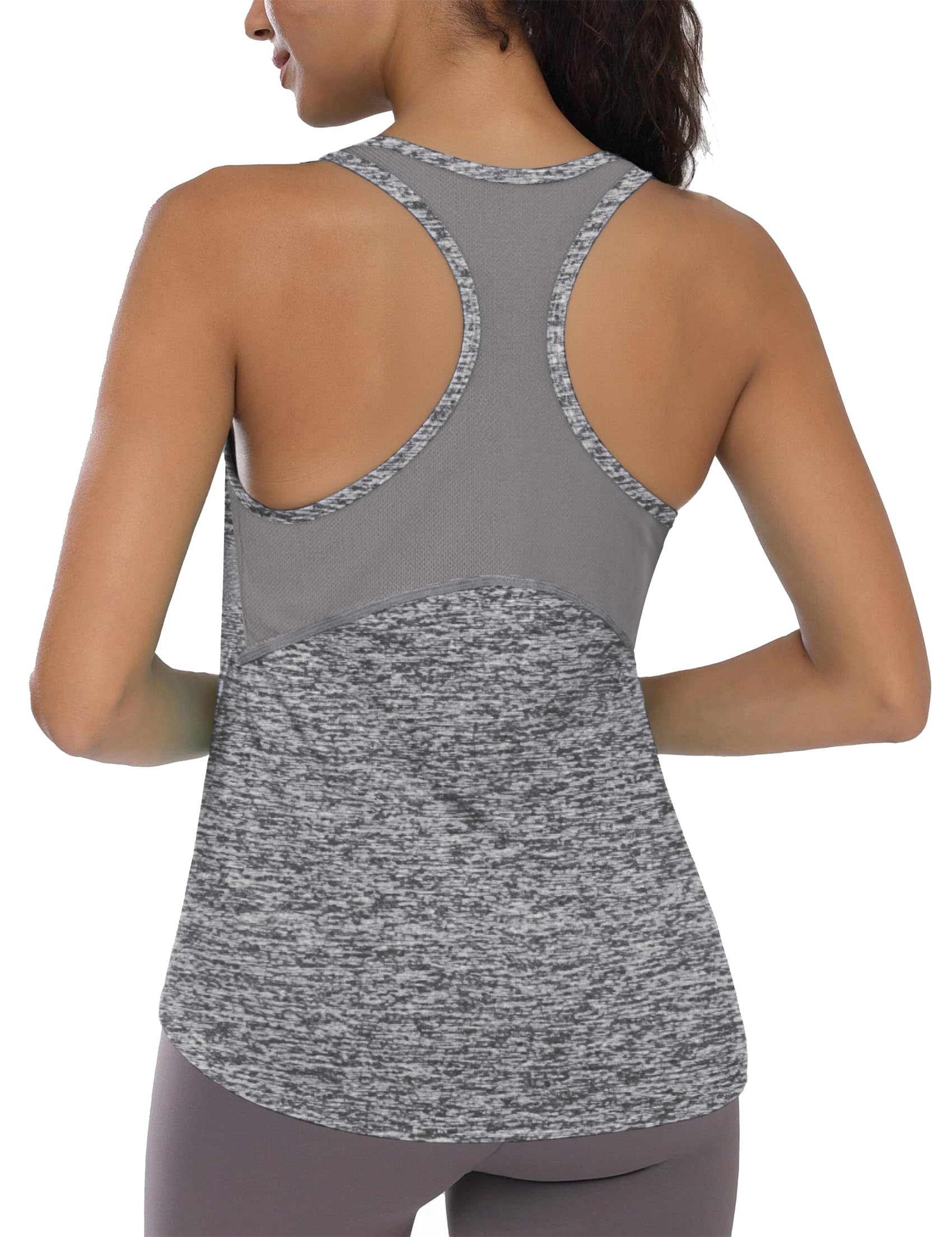 Wayleb Sport Top Damen Rundhals Ärmellos Leicht Atmungsaktiv Mesh Rücken Curved Saum Basic Tops Racerback Fitness Yoga Sommer Training Sportoberteil