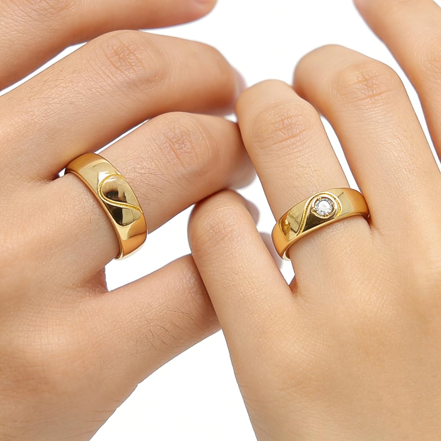 S925/10K/14K/18K Gold Couple Ring Sets, Moissanite/Diamond Heart Couple Wedding Rings Set for Men and Women, Customized Love Matching Promise Bands for Engagement Valentine's Day Free Engraving - Image 7