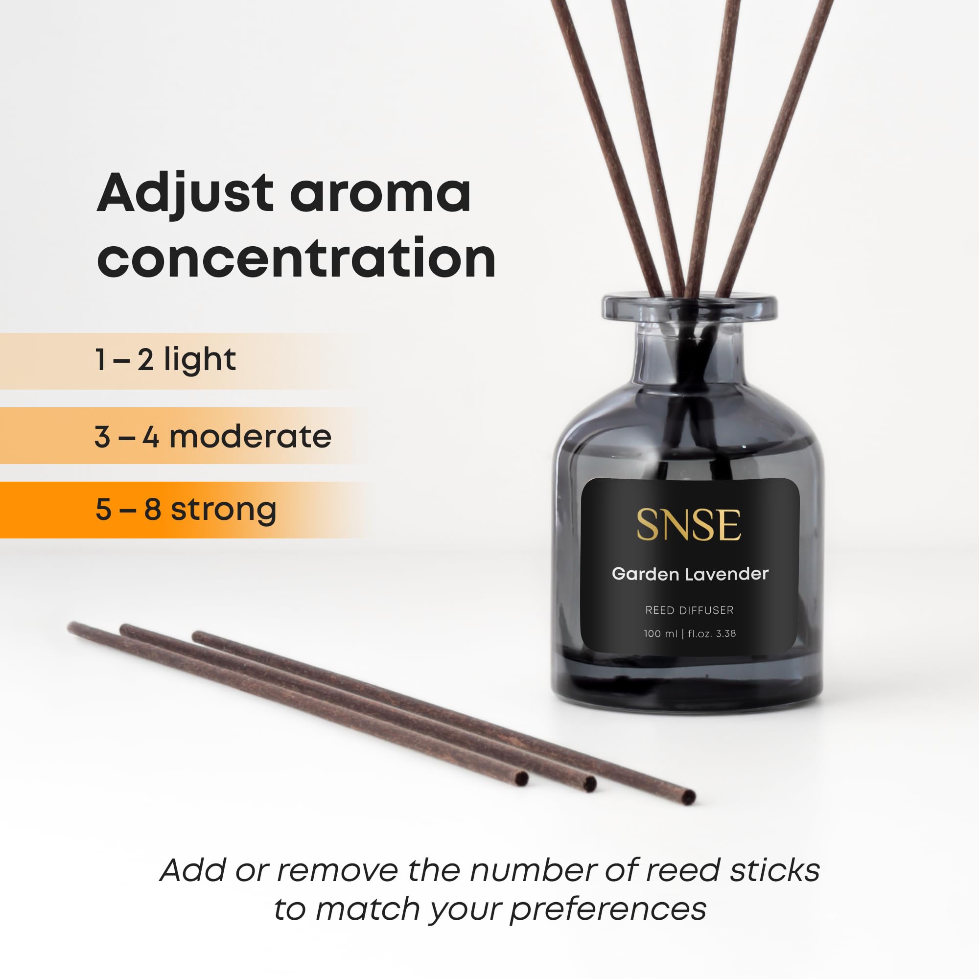 SNSE Garden Lavander Schilfrohr-Diffusor-Set, 95 ml, Duftöl-Diffusor für Schlafzimmer, Badezimmer, Heimdekoration und Geschenk, dekorative Lufterfrischer mit Stäbchen
