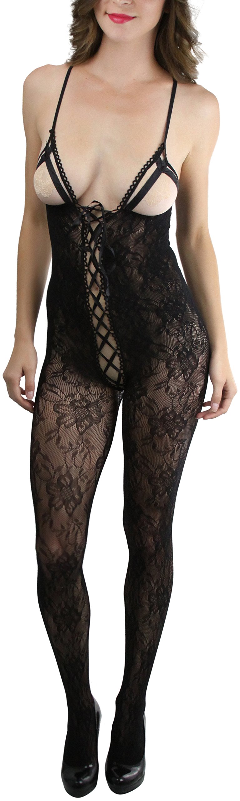 ToBeInStyle Women’s Bodystocking Crotchless Peek-A-Boo Fishnet Lace Bodysuit