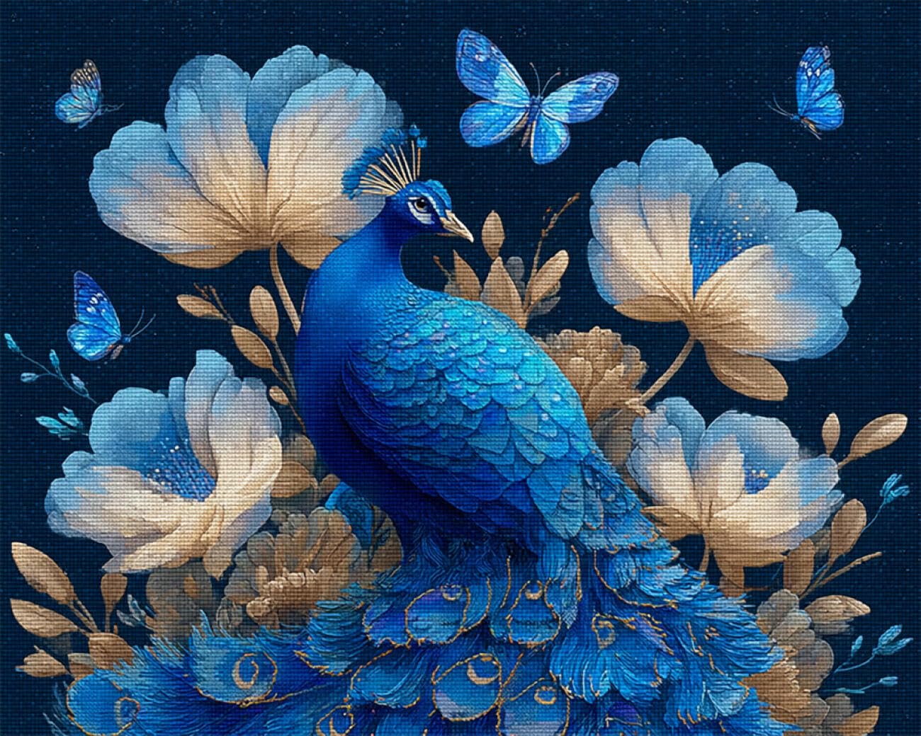 RKFLGEW DIY Bead Embroidery Kit Fantasy Blue Peacock 50x70cm