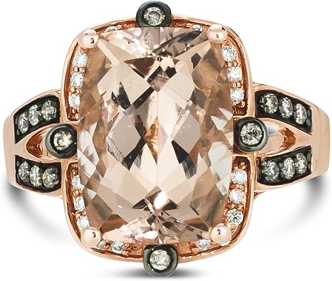 LeVian 14K Rose Gold, Elongated Cushion Cut Morganite 1/4 Cttw White/Chocolate Diamond Engagement Ring H-I/Fancy Brown Color, SI1-SI2 Clarity Size 7
