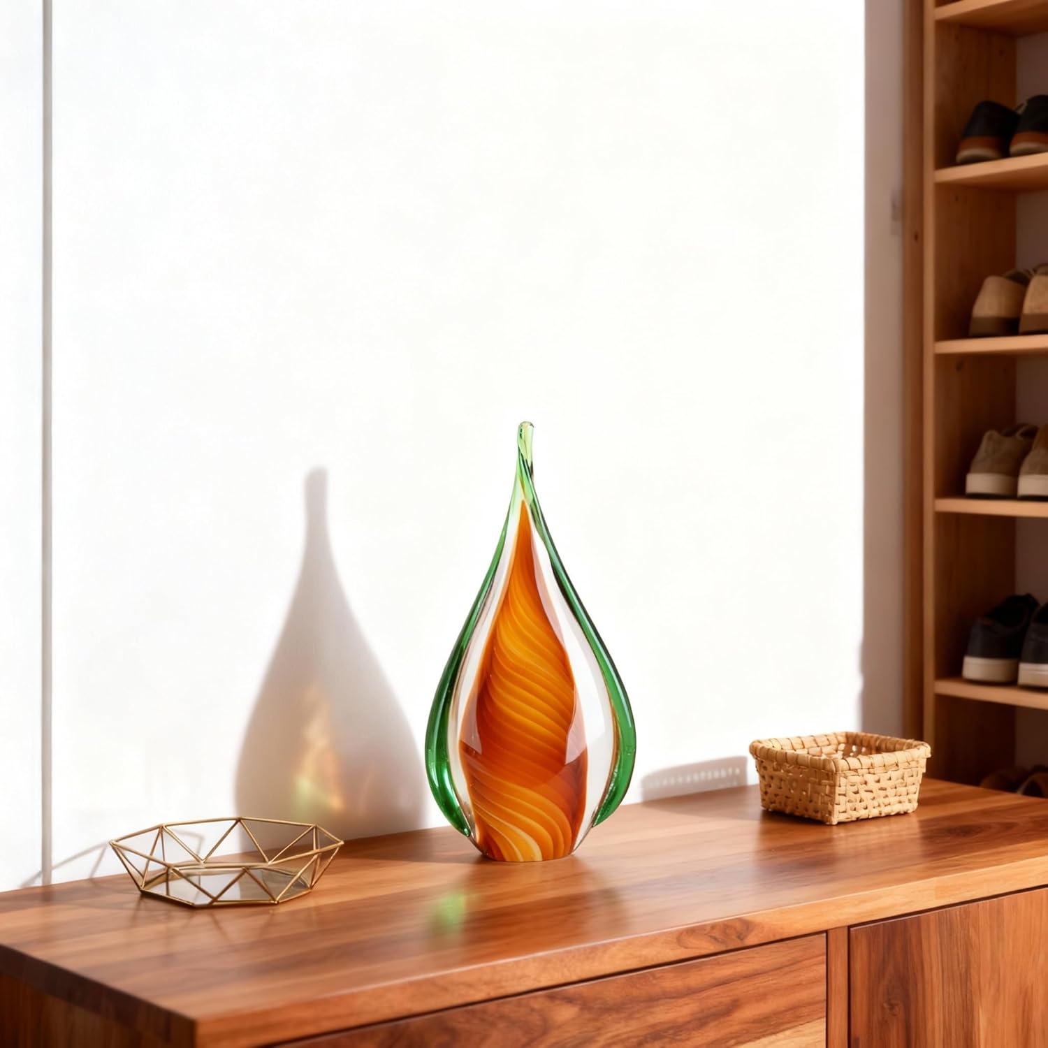 DOVDOV Blown Glass Sculpture, Green and Brown Glass Art Collectible Statue, Unique Teardrop Ornament, Suitable for Office, Bookshelf, Dressing Table, Living Room Coffee Table, or Mantelpiece Display. - Image 7