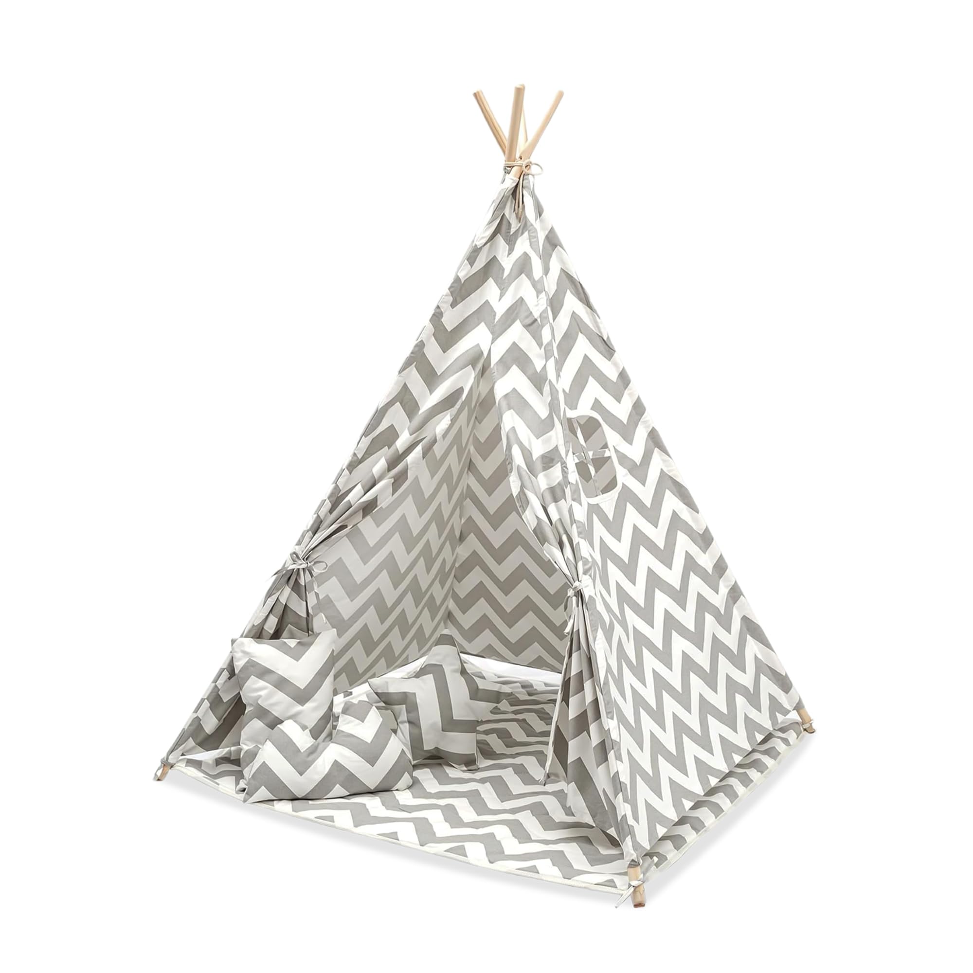 BAABLA Kids Teepee Tent with Cushions & Carry Bag – Foldable Cotton Canvas Play Tent with Window – Indoor & Outdoor Playhouse for Boys & Girls