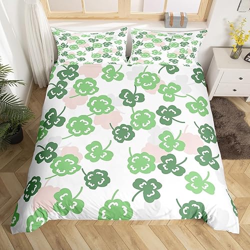 Feelyou Juego de funda de edredón de hojas de trébol verde, regalo del día de San Patricio para niños, niñas, adolescentes, decoración de la