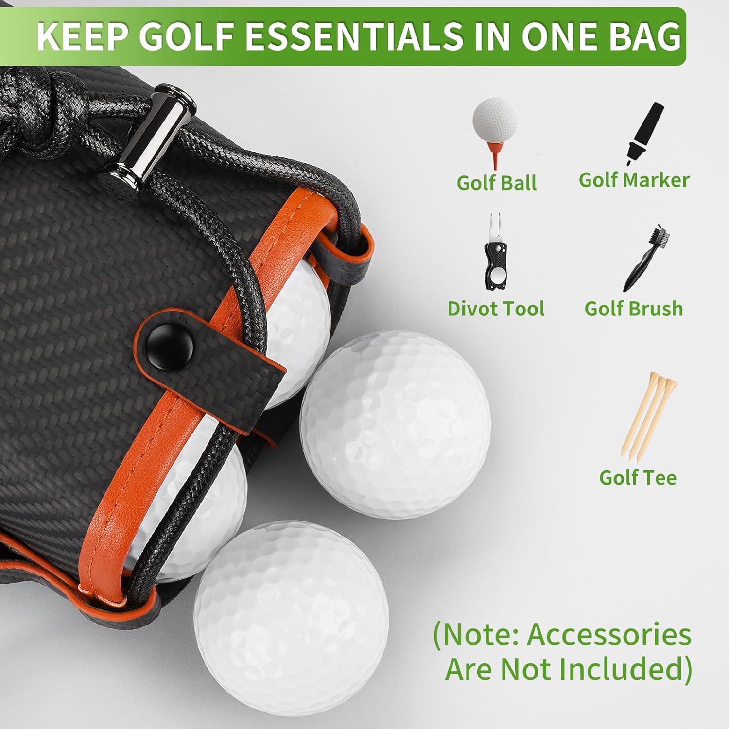 T-carbon Travel Gear Professional Valuables Golf Pouch;Bucket Waist Design Bag with Drawstrings;Carbon Fiber and Leather Golf Tee Bag for Glofers Men Women Very Practical Orange