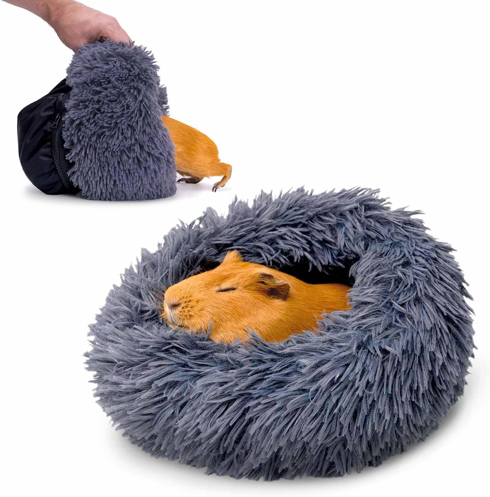 - Paw Inspired Furr-O Burrowing Pet Bed with Zip-On Spandex and Fleece Bottoms for Guinea Pigs and Other Small Animals, Cozy Carrier, Hideout Enrichment Toy, Cage Accessories (Dark Gray)
