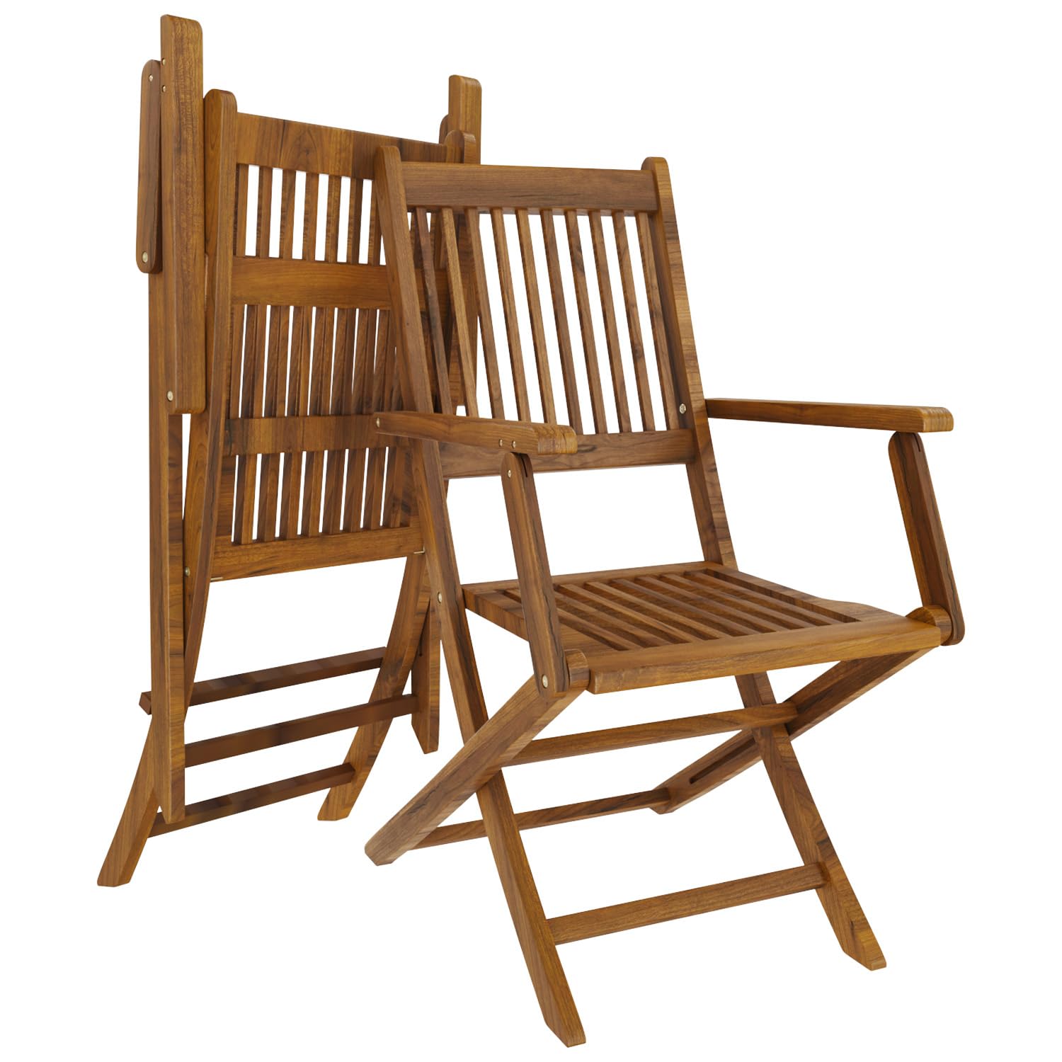 Set di 4 Sedie Da Giardino Pieghevoli Con Braccioli Seduta e Schienale Alto Con Doghe In Legno Massiccio Naturale Di Acacia 91 x 58 x 52 cm Per Giardino Esterno Piscina Patio Terrazzo Balcone