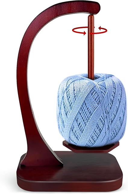 JUCPASH Yarn Holder for Crocheting and Knitting, Wooden Yarn Spinner with Magnetic Rotating Mechanism and Anti-Slip Pads, Crochet Gift for Knitting Lovers - Brown
