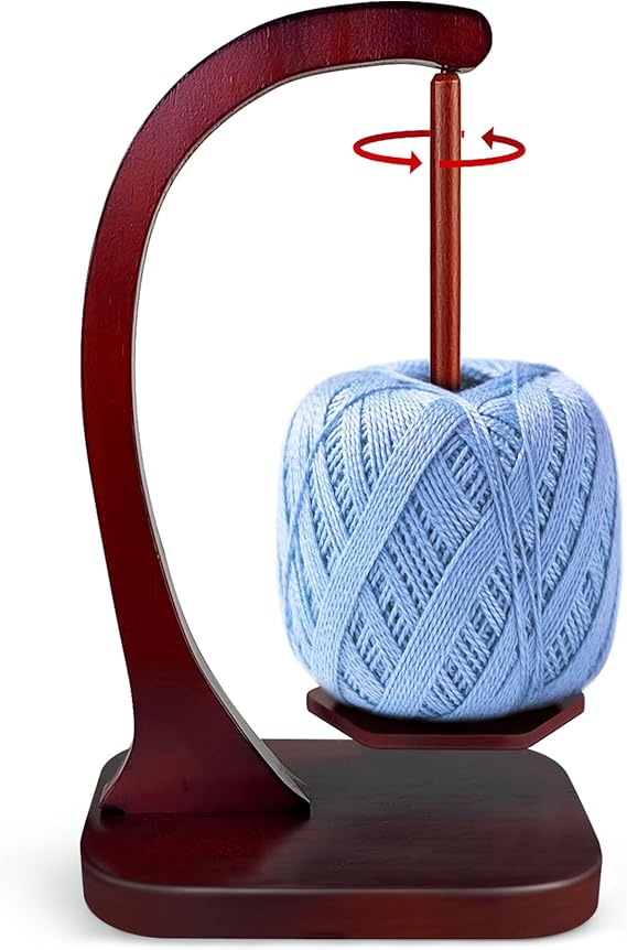JUCPASH Yarn Holder for Crocheting and Knitting, Wooden Yarn Spinner with Magnetic Rotating Mechanism and Anti-Slip Pads, Crochet Gift for Knitting Lovers - Brown