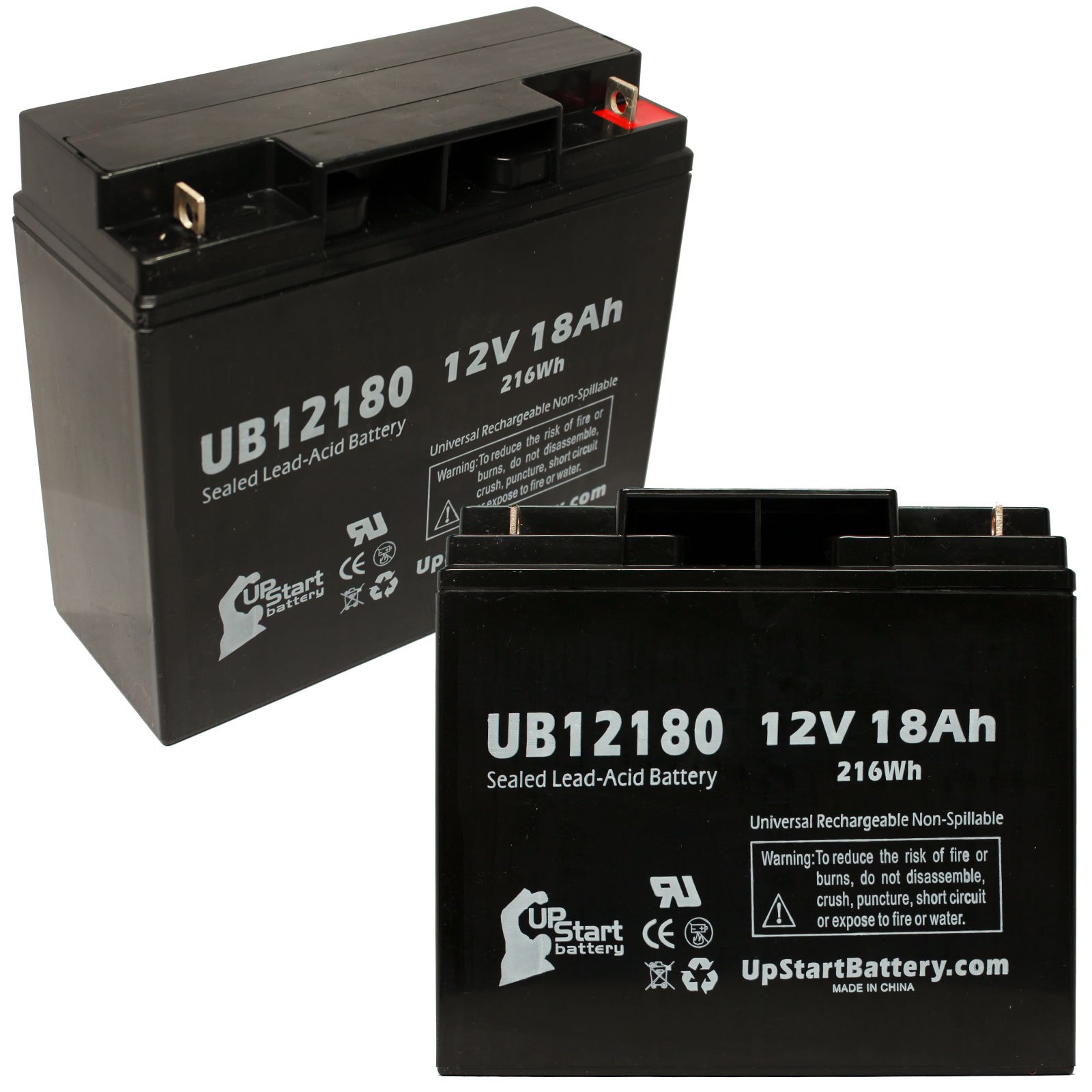 2x Pack - Replacement for APC SMART-UPS SUA1500 Battery - Compatible UB12180 Universal Sealed Lead Acid Battery (12V 18Ah 18000mAh T4 Terminal AGM SLA)