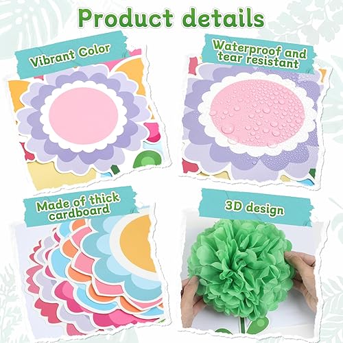 Miniatura 4 de ZOIIWA Juego de tableros de anuncios de flores de primavera, decoración para el aula When We Learn We Grow con recortes florales de papel 3D para