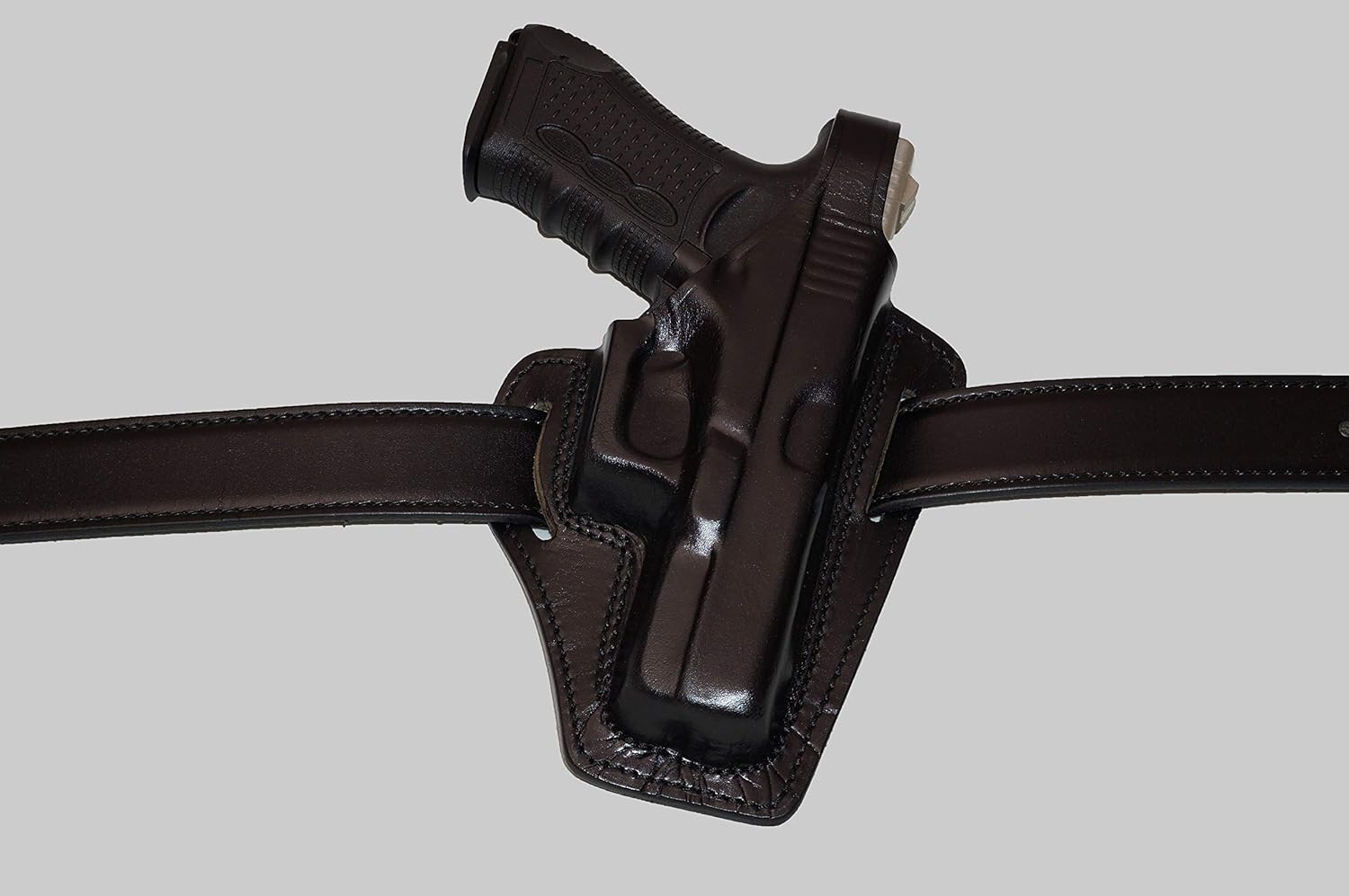 ALIS3392090 Pancake Leather Holster Thumb Break RH & Two Single Magazine Pouches for Glock 19 Glock 23 Handmade!