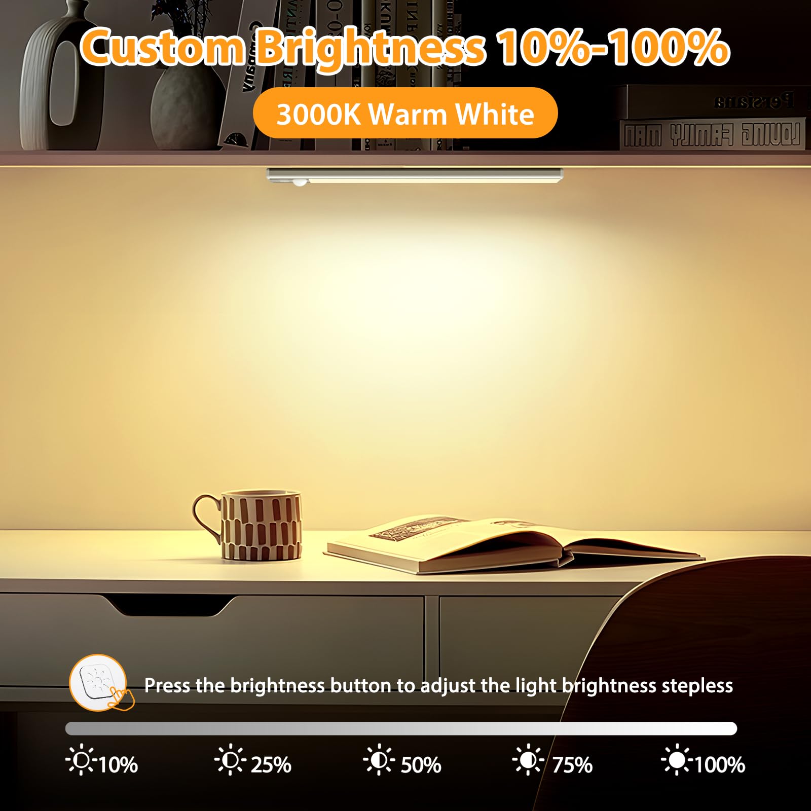 Ylatoial Luce Armadio LED, Armadio Led con Sensore di Movimento, USB Ricaricabile Magnetica Lampada, Dimmerabile Luce Led Sottopensile per Cucina Scale Corridoio Bagno Garage