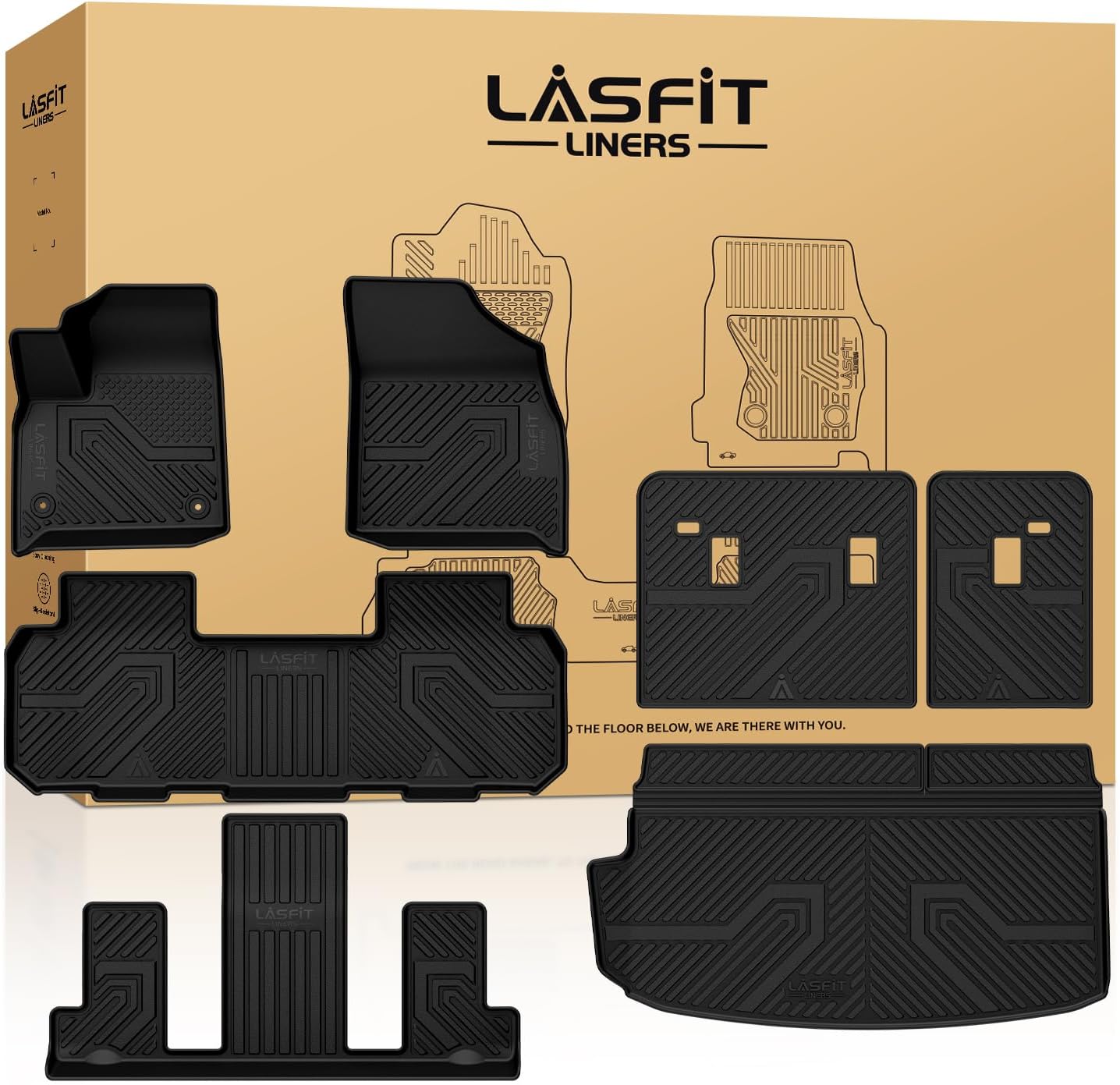 LASFIT Floor Mats & Cargo Liner with Backrest Mat for Chevrolet Chevy Traverse 2018-2023/Traverse Limited 2024 Only 7 Seats (2nd Row Bucket Seats), All Weather TPE Custom Fit Car Floor Mats Full Set