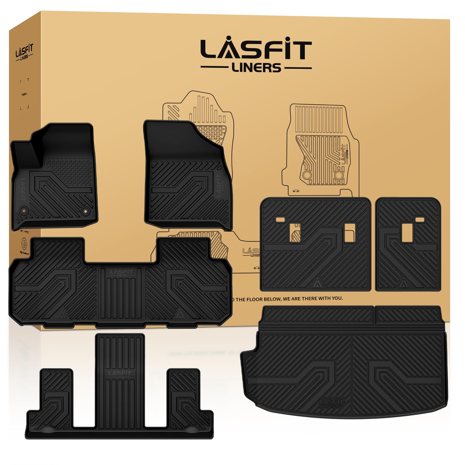 LASFIT Floor Mats & Cargo Liner for Chevrolet Traverse 2019 2020 2021 2022 2023(Also Fit 2024 Chevrolet Traverse Limited 7 Seats), All Weather TPE Car Mats Custom Fit Floor Liners, Black