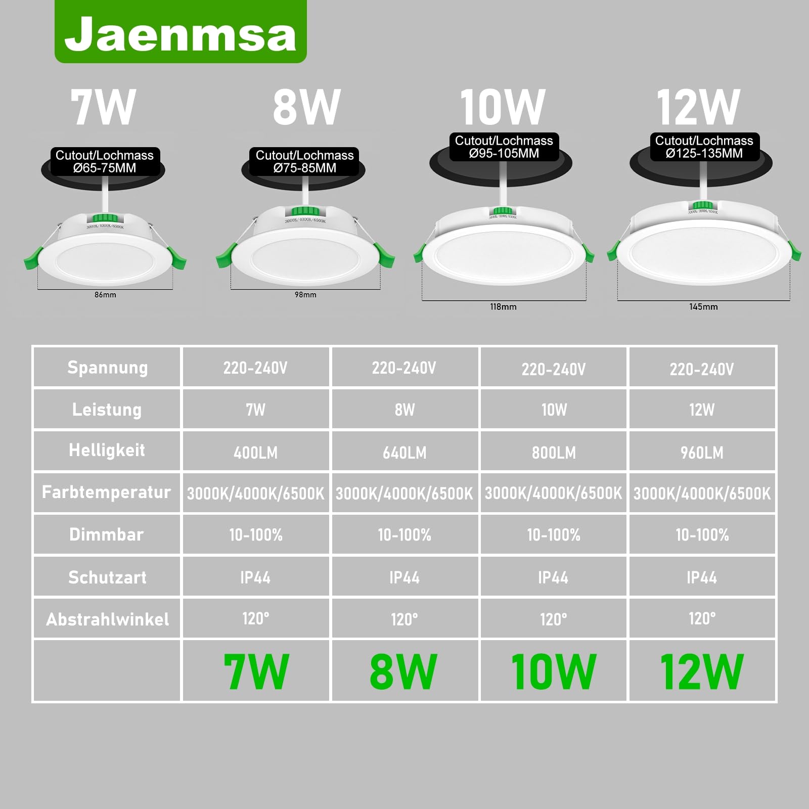 Faretti Led da Incasso per Cartongesso 230V, 7W Foro Φ 65-75mm, IP44, Dimmerabile, Faretti LED Soffitto, Bianco Caldo 3000K Bianco Neutro 4000K Bianco Freddo 6500K, Set di 12